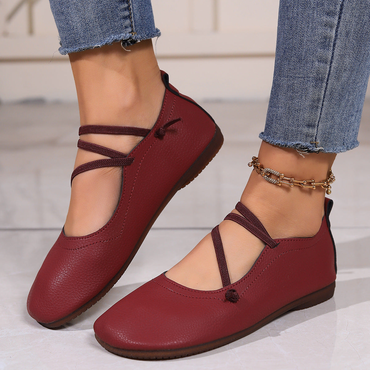 Fashion Square Toe Flats Shoes Shallow Slip-on Loafers Casual Cozy Shoes