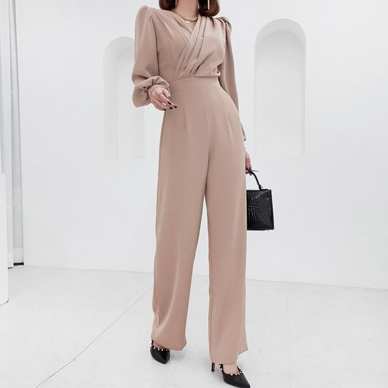V-neck Slim-fit Temperament Jumpsuit Women's Waist Slimming Professional Jumpsuit