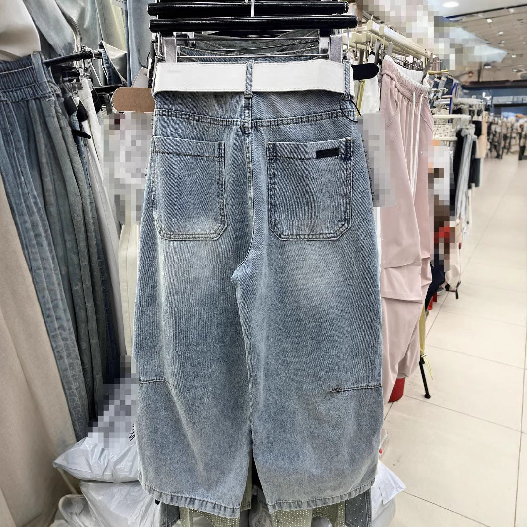 Loose Slimming Washed-out Vintage Blue Banana Pants Pinch Pleated Design Sense Matchet Pants - BabynBeauty