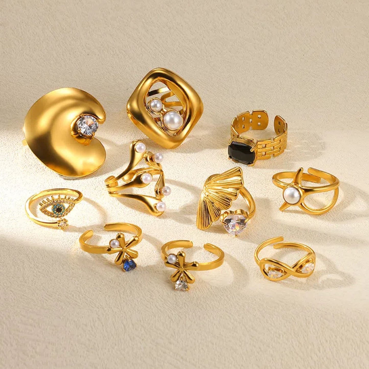 Stainless Steel Golden Pearl Ring Shaped Exaggerated