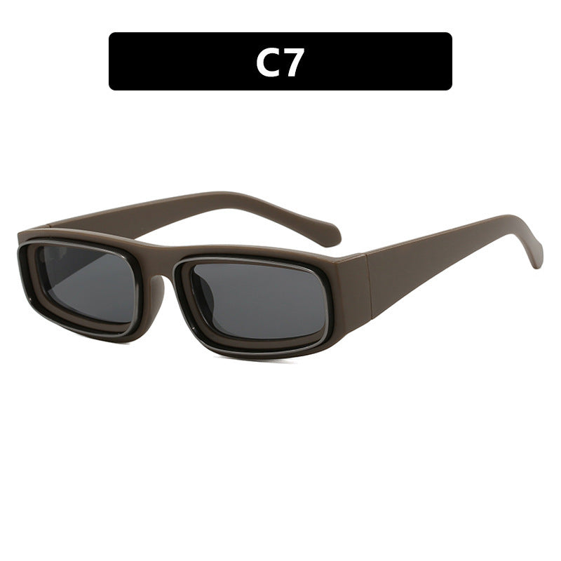 Double Circle Narrow Frame Square Sun Glasses