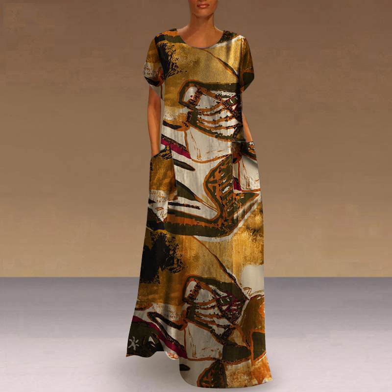 Plus Size Digital Print Ethnic Loose Long Dress