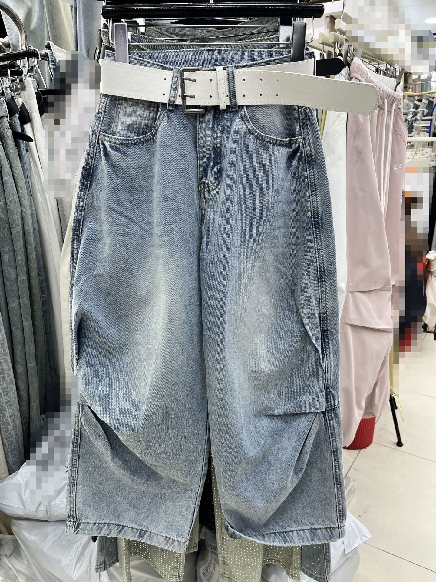 Loose Slimming Washed-out Vintage Blue Banana Pants Pinch Pleated Design Sense Matchet Pants