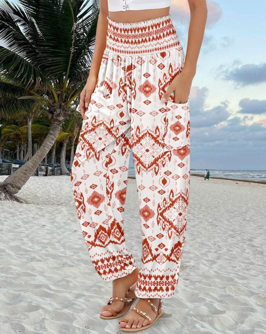 Sling Smocking Waist Positioning Printed Wide Leg Jumpsuit - BabynBeauty