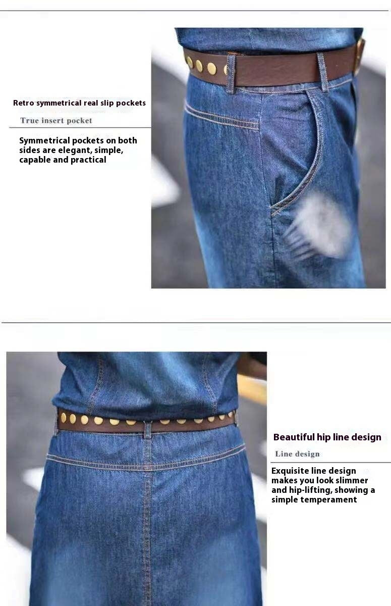 Long Sleeve Slim Fit Slimming Belly-covering Sheath Denim Dress - BabynBeauty