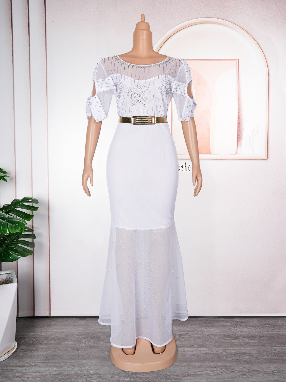 Women's Heavy Embroidered Hot Diamond Beads Night Banquet Light Luxury Evening Dress Fishtail Skirt - BabynBeauty