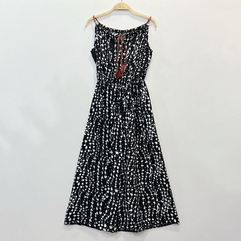 Ethnic Style Dress Women's Cotton Silk Belt Beach Dress With Suspenders
