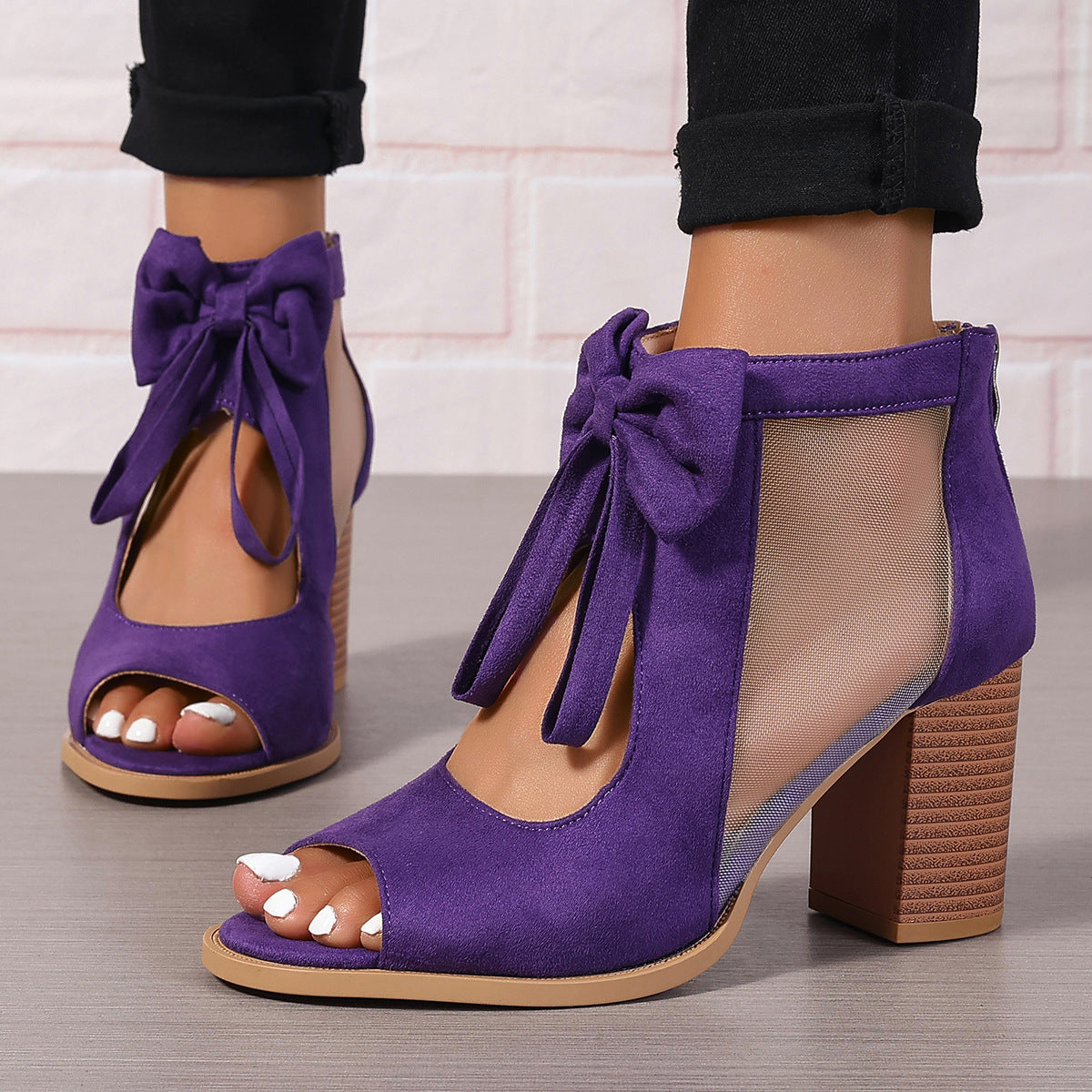 Large Size Thick Heel High Heels Women's Bow Sandals - BabynBeauty