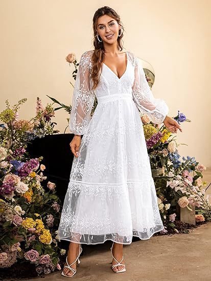 V-neck Embroidery Lace Dress