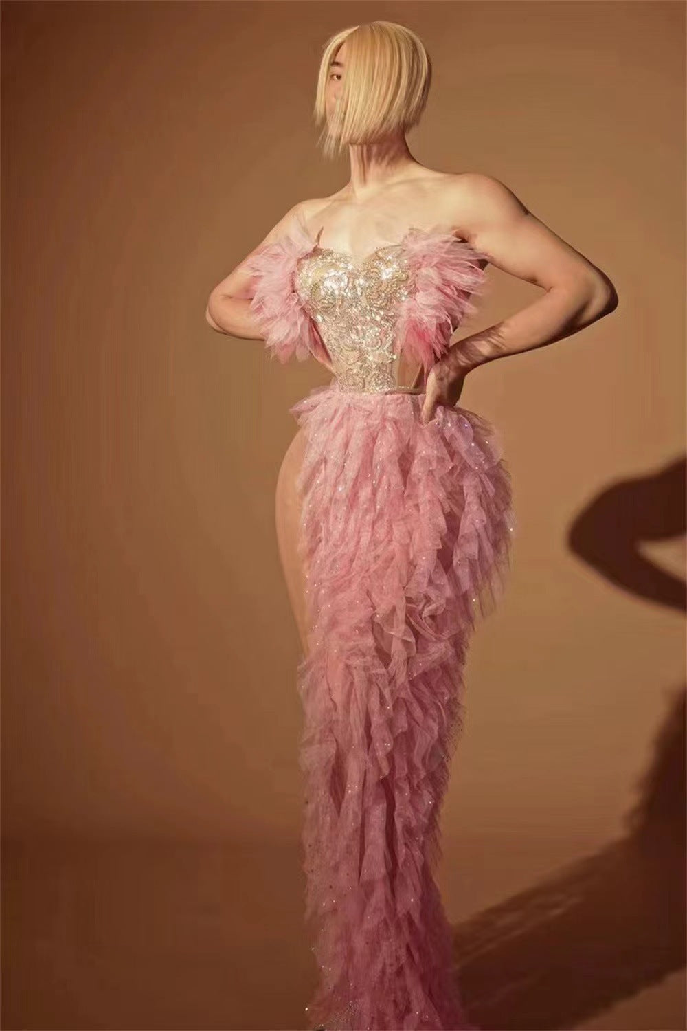 Women's Tube Top Rhinestone Chain Skirt Outfit - BabynBeauty