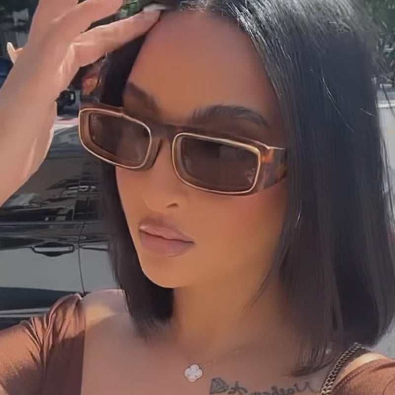 Double Circle Narrow Frame Square Sun Glasses