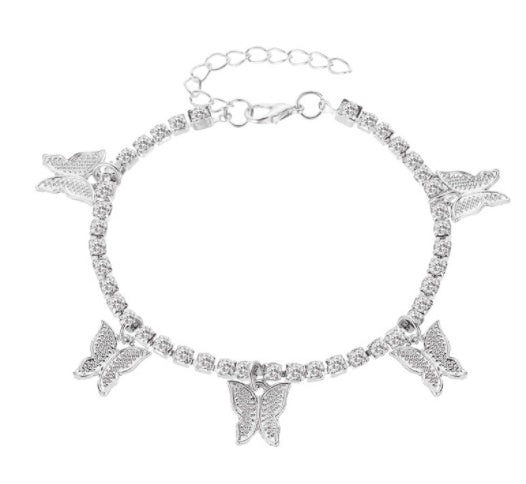 Rhinestone Butterfly Pendant Anklet - BabynBeauty