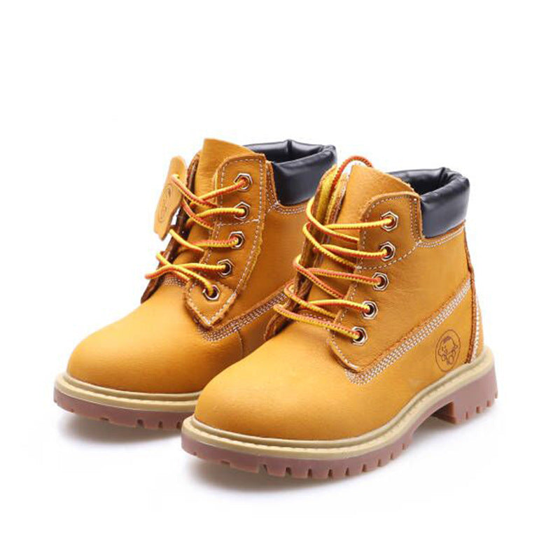Small Yellow Leather Shoes Children's Large Size Martin Boots - BabynBeauty