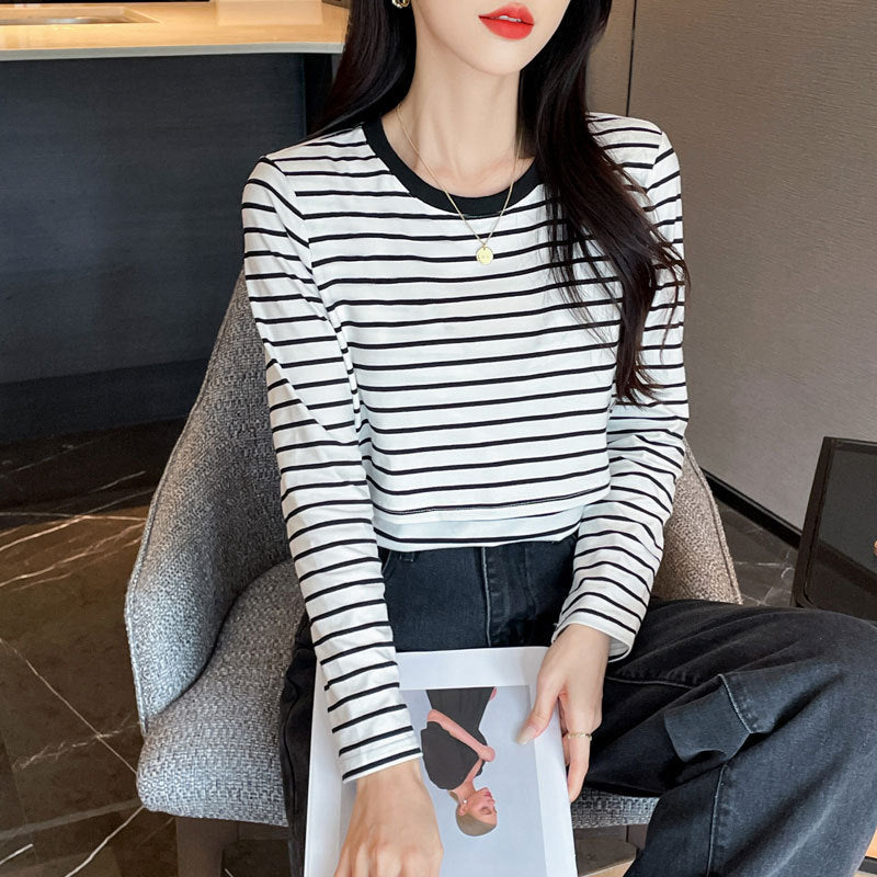 Striped Nursing Shirt Spring And Autumn Long Sleeve Nursing Clothes - BabynBeauty