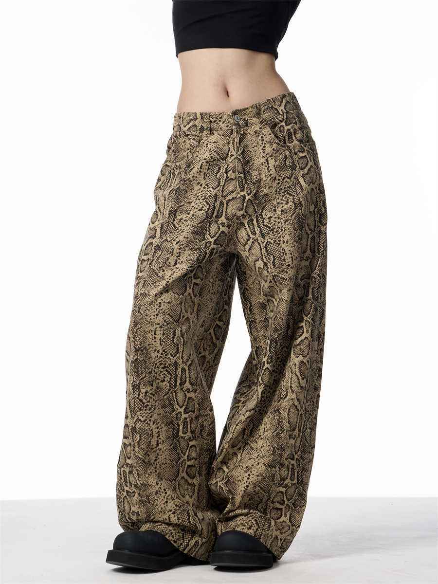 Retro Straight Slim High Street Leopard Jeans Wide Leg
