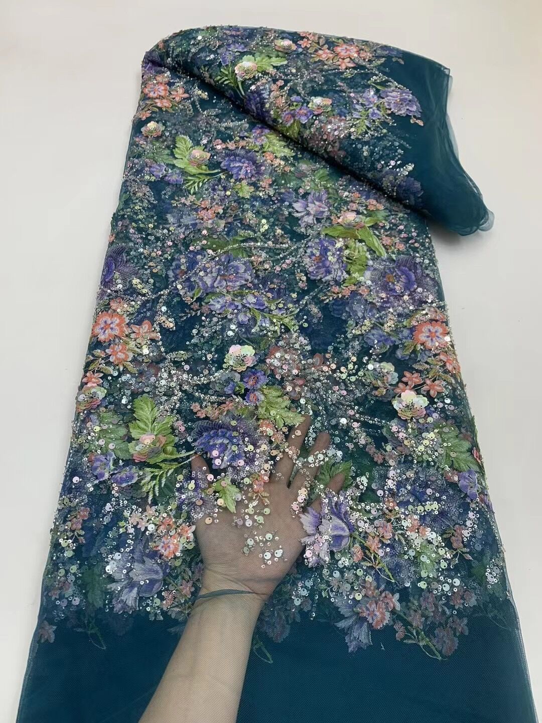 Ethnic Red Rose Flower Embroidery Fabrics High-end Beads Sequin Embroidered Cloth Xiuhe Cheongsam Wedding Dress Lei