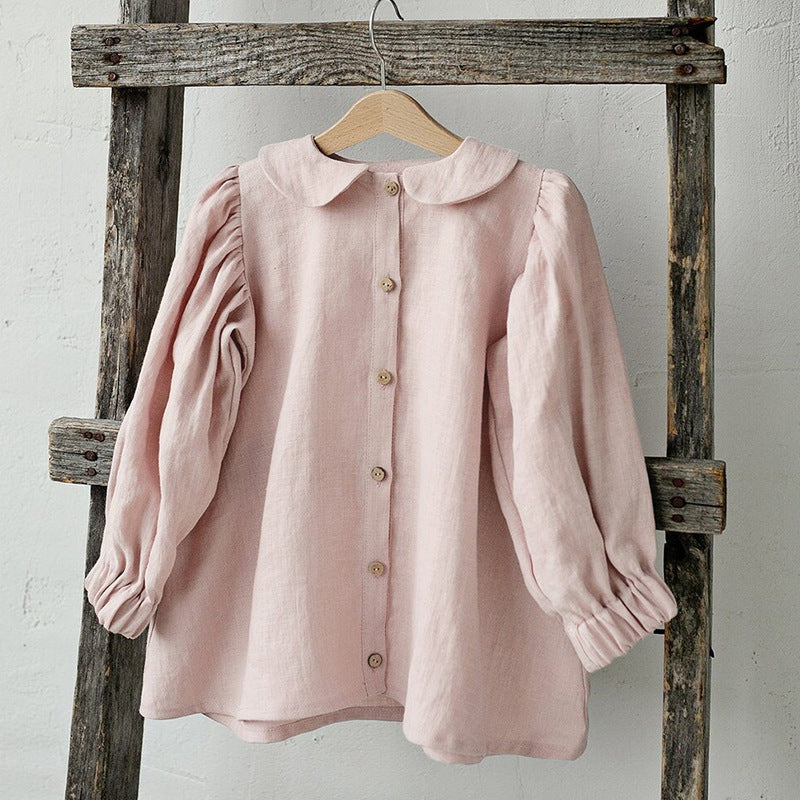 Girls' Cotton And Linen Doll Collar Princess Dress Shirt Top - BabynBeauty