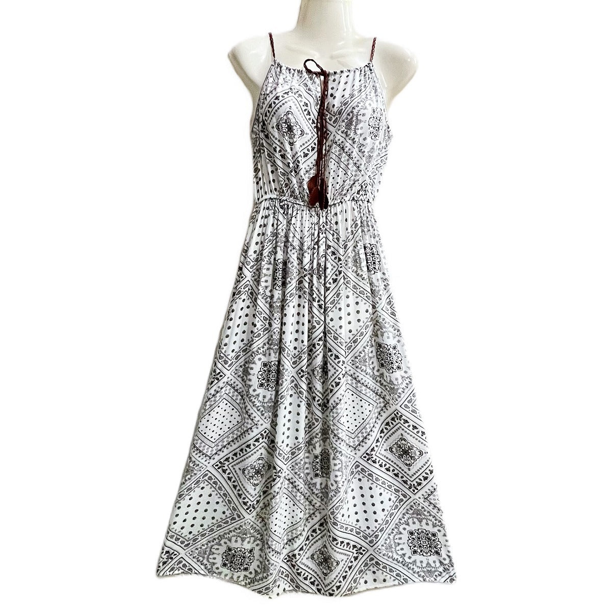Ethnic Style Dress Women's Cotton Silk Belt Beach Dress With Suspenders