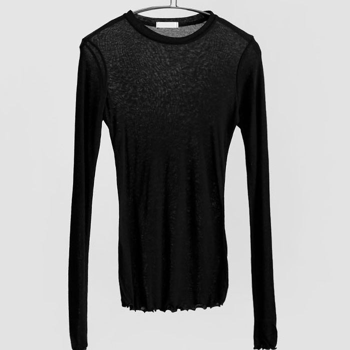 Micro-transparent Simple Slim Sexy Long-sleeved T-shirt Bottoming Shirt