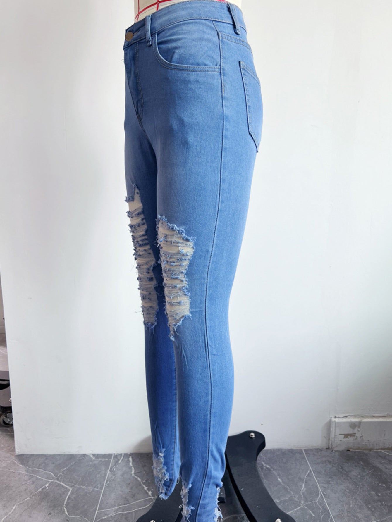 Ripped Denim Skinny Pants Women - BabynBeauty