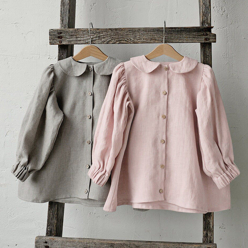 Girls' Cotton And Linen Doll Collar Princess Dress Shirt Top