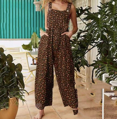 Patchwork Printed Button Suspender Jumpsuit - BabynBeauty