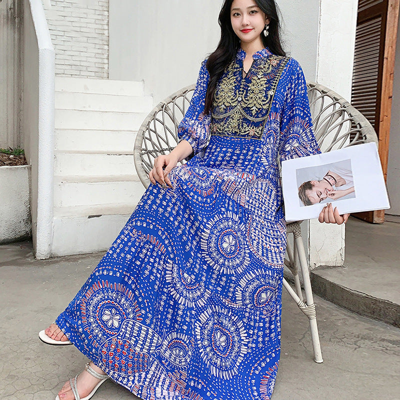 Long Skirt, Ethnic Style Dress, Women's Summer Cotton Silk Floral Print