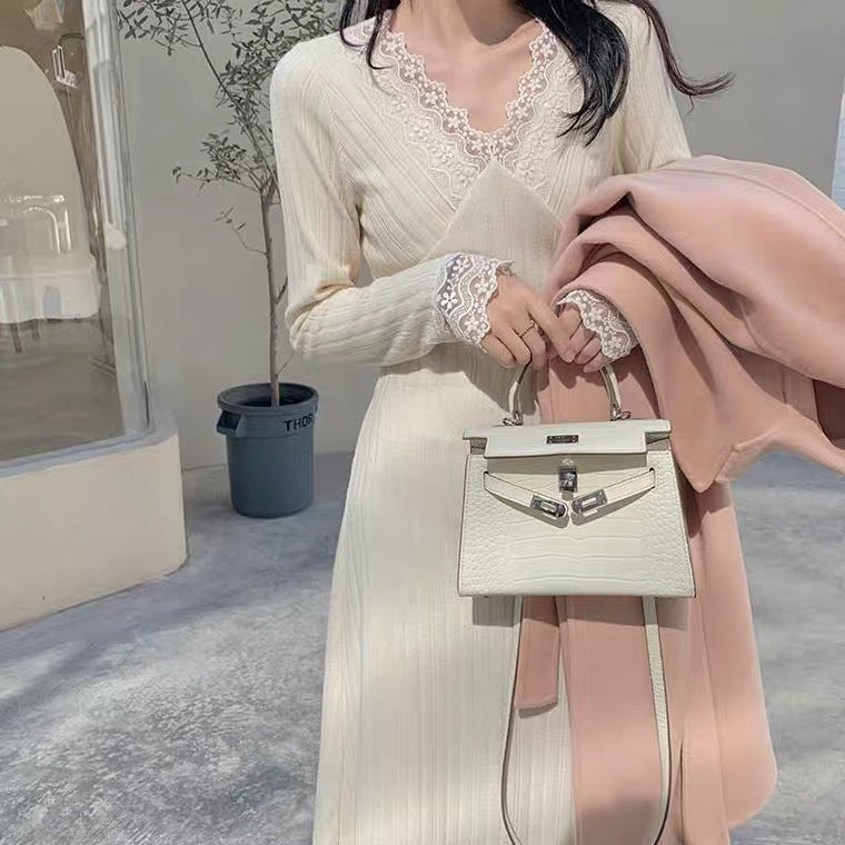 Retro Lace Knit Dress Women