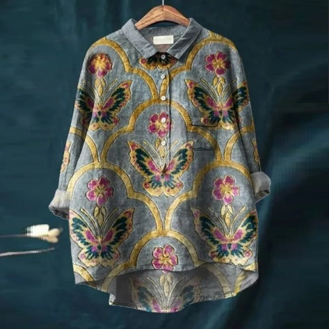 European And American Printed Hawaiian Casual Long-sleeved Shirt