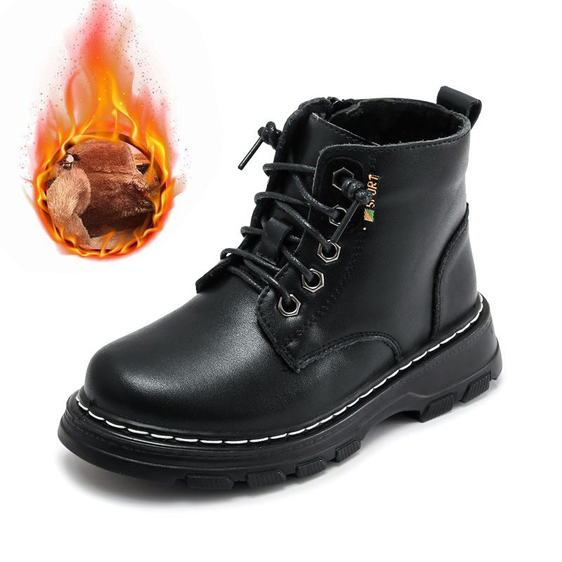 CUHK Children's British Baby Soft-soled Cowhide Cotton Boots - BabynBeauty