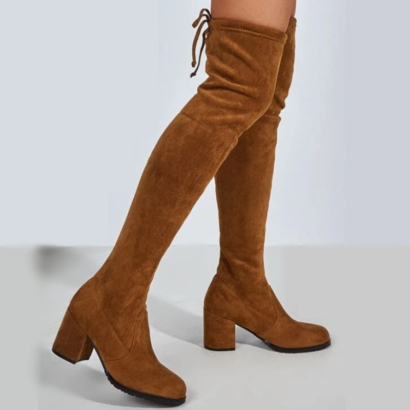 Mid-High Tube Chunky Heel High Heel British Style Fashion All-match Stretch Boots - BabynBeauty