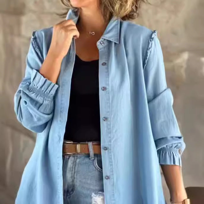European And American Solid Color Loose Long Sleeves Shirt