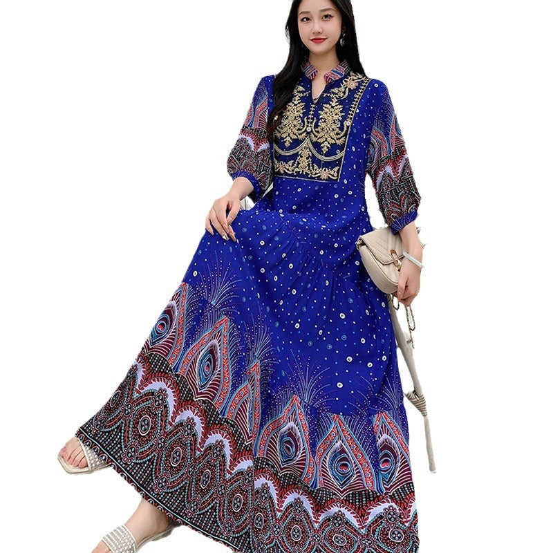 Long Skirt, Ethnic Style Dress, Women's Summer Cotton Silk Floral Print