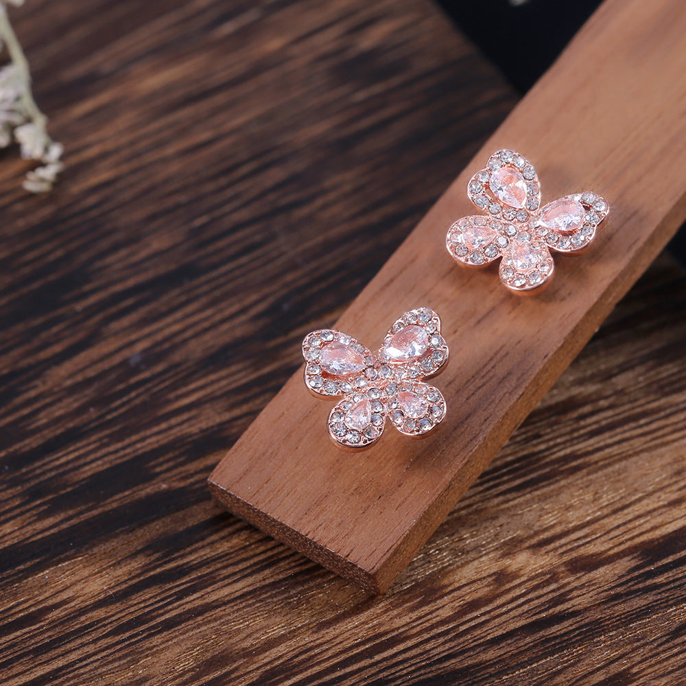 Girl Copper Spot Drill Butterfly Earrings