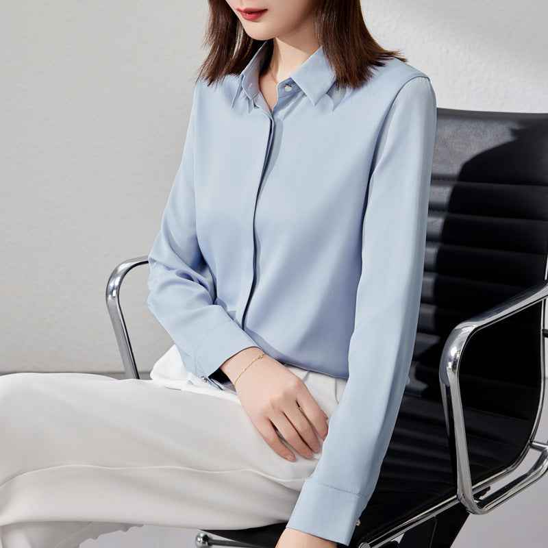 Graceful Satin Top OL Business Clothing Shirt For Women
