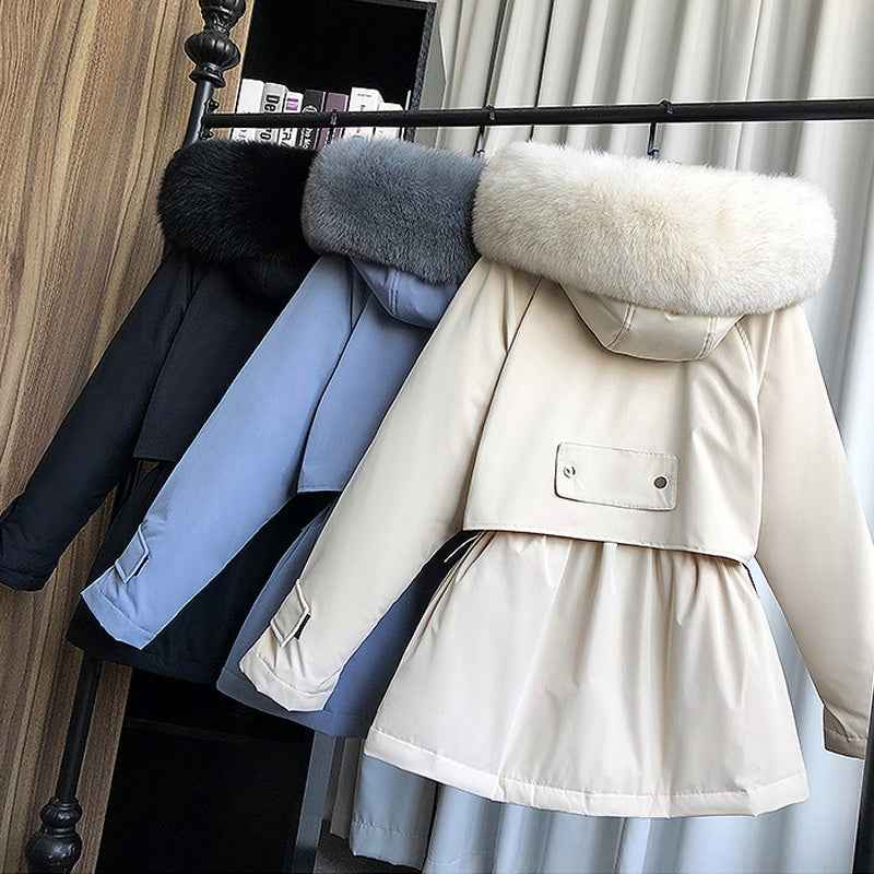 Large Natural Raccoon Fox Fur Hooded Winter Down Coat