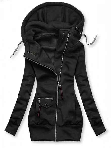 Autumn and winter stitching drawstring hooded slim coat