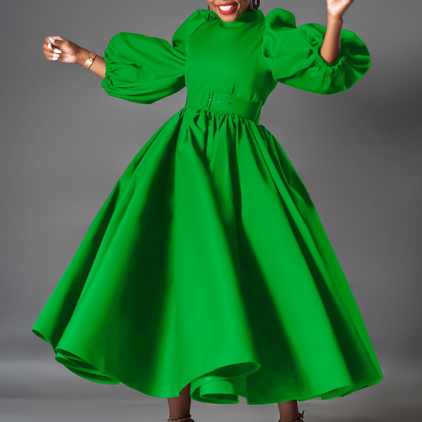Loose Plus Size Fashion Solid Color Large Skirt Puff Sleeve