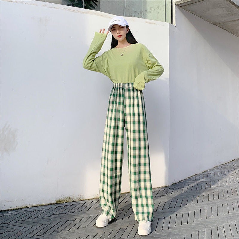 Plaid Wide Leg Pants Women Casual Pants - BabynBeauty