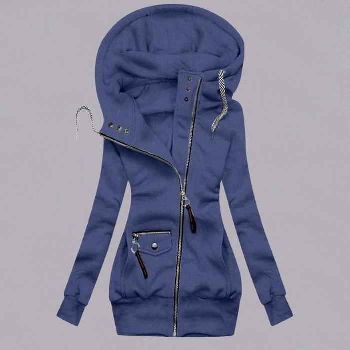 Autumn and winter stitching drawstring hooded slim coat