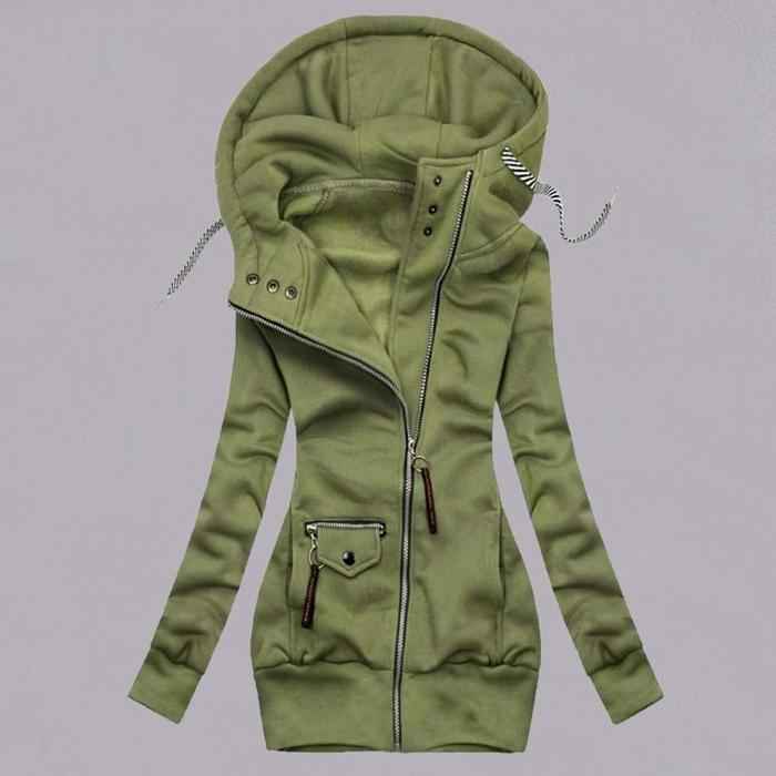 Autumn and winter stitching drawstring hooded slim coat