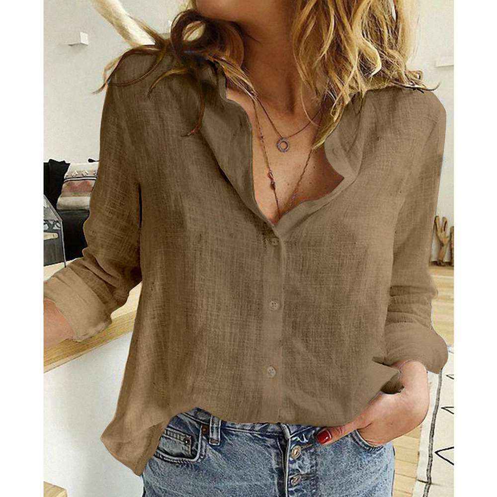 Lapel Long Sleeve Shirt Fashion Solid Color Button Top Women's Clothing