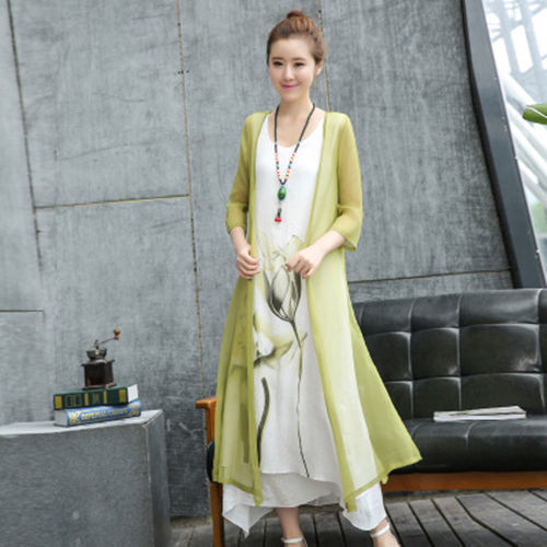 Two Piece Cotton And Linen Waist Waist Dress Female Summer New Style Ethnic Style Mid Length