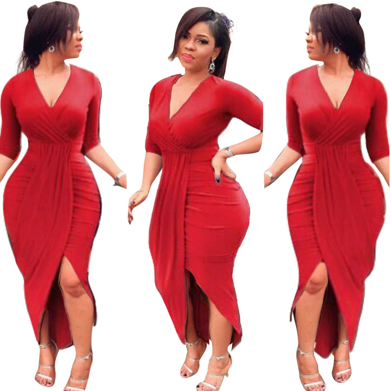New Sexy Tight-fitting Long-sleeved V-neck Loose Dress