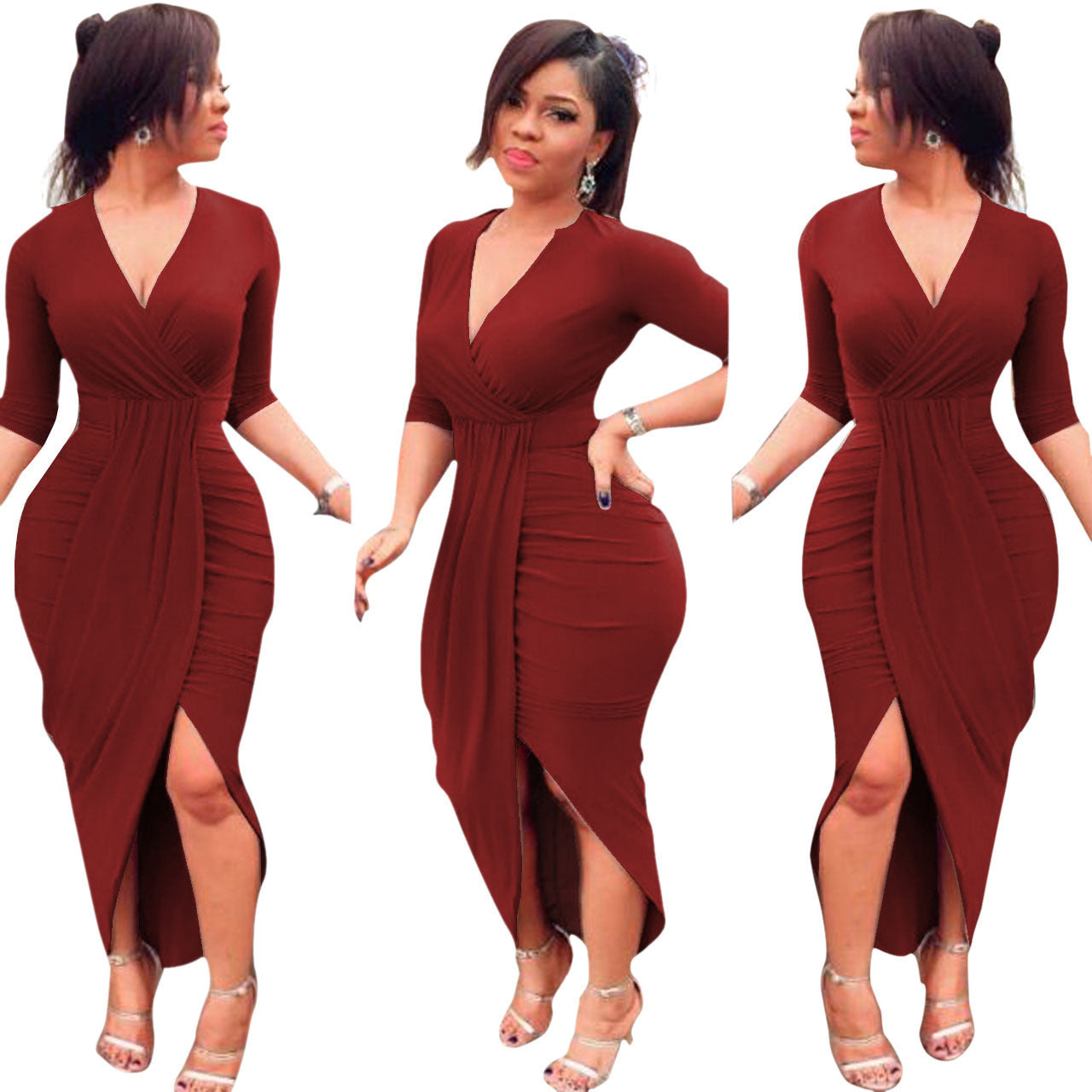 New Sexy Tight-fitting Long-sleeved V-neck Loose Dress