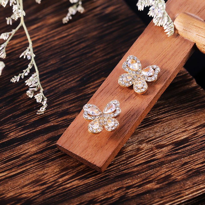 Girl Copper Spot Drill Butterfly Earrings