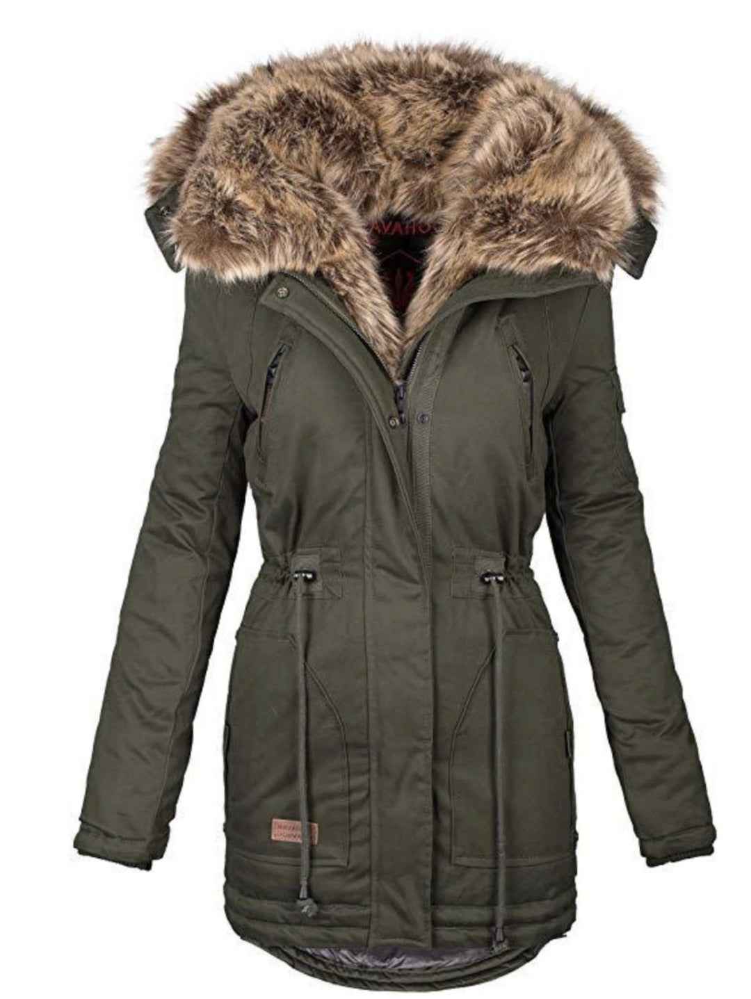 Winter warm fur collar female zipper long sleeve
