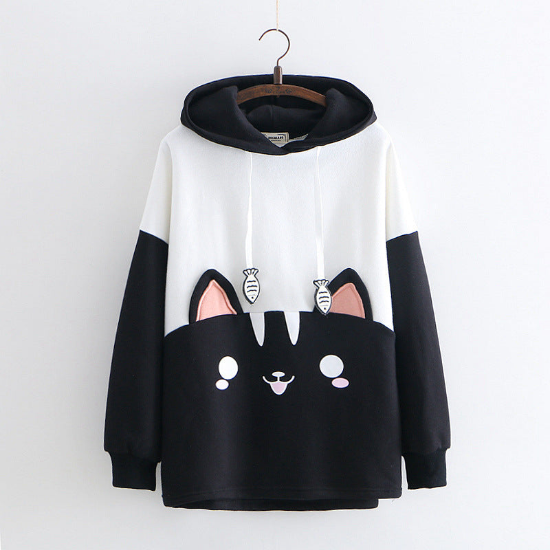 All-match Cartoon Sweater Printed Thin Velvet New Hoodie