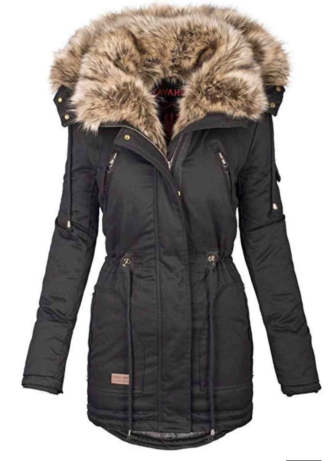 Winter warm fur collar female zipper long sleeve