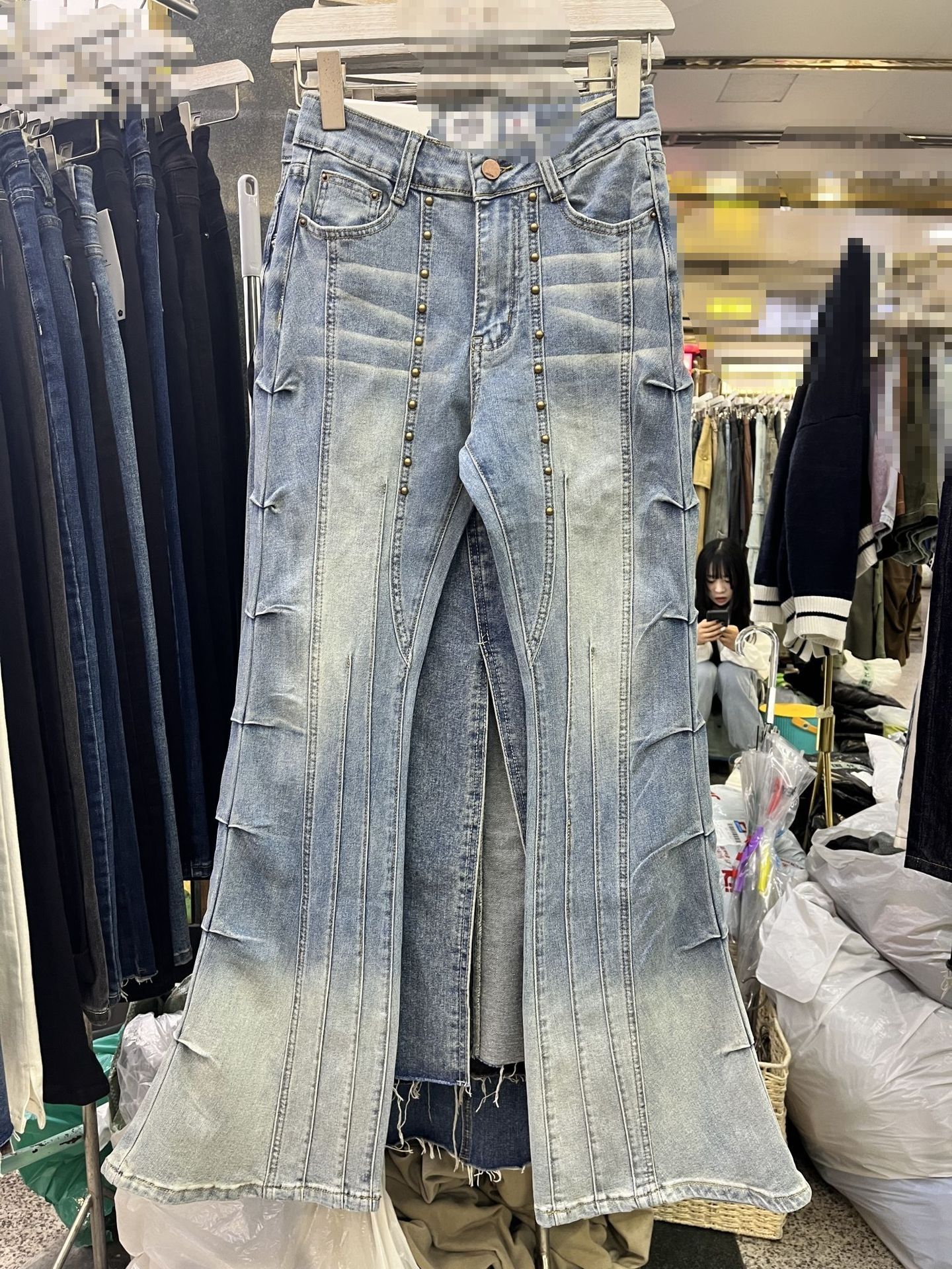 Retro Rivet Heavy-duty Skinny Jeans High Waist Slimming Design